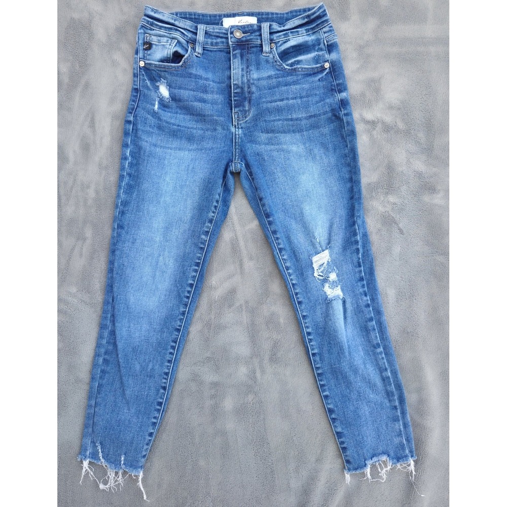 KanCan Womens High Rise Distressed Skinny Jeans 4 Blue Raw Hem KC8622D-SF